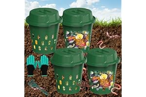 TOP XIAN 4-Pack Inground Worm Composter, Outdoor Worm Compost Bin for Garden Beds & Home Use, Vermicomposting Bin for Beginners (9.5x9.5x10.8Inch), Green