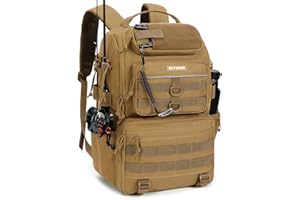 SKYSPER Tackle Backpack Fishing Bags with Rod Holder, 40L Water-Resistant Tackle Box Storage Bag for Fishing Gear Lures(Khaki)