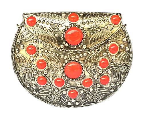 Batu Lee Handmade Antique Metal Work Clutch Purse Wallet hard Handbag with Golden/Silver Chain Multi Elipse Shape for Women/Girls