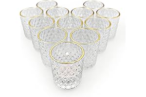 SHMILMH Clear Votive Candle Holders, Glass Tealight Candle Holders Bulk with Rim for Wedding Table Centerpiece Birthday Party Thanksgiving Decor, Set of 12
