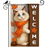 BlissYard Thanksgiving Fall Garden Flag 12x18 Inch Welcome Blue Eyed Cat Outdoor Flag Double Sided Autumn Kitten Yard Banner with Orange Scarf Pet Decor for Porch Lawn Patio
