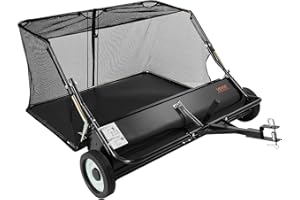 VEVOR Tow Behind Lawn Sweeper, 48 in Pull Behind Yard Sweeper, 26 cu. ft Hopper Bag Capacity, Leaf & Grass Collector with Dum