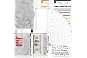 Onlyesh Budget Binder With Cash Envelopes - 28Pcs Money Organizer for Budgeting - 6-Ring Marble Money Saving Binder (Grey)