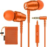 LUDOS OMNITONE Wired Earbuds in-Ear Headphones, 5 Year Warranty, Earphones with Microphone, 3.5 mm Jack Corded Ear Buds, Videoconference for iPhone, Samsung, Laptop, Kids, School Students - Orange