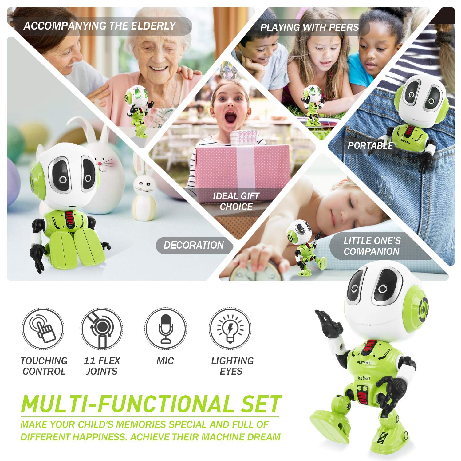 Peradix Recording Talking Robot Toys for Boys& Girls little Kids Robot model Lighting and Sound, Education Toys For Toddlers Children Birthday Presents Gifts for Aged 3-12 Years Old (Green)