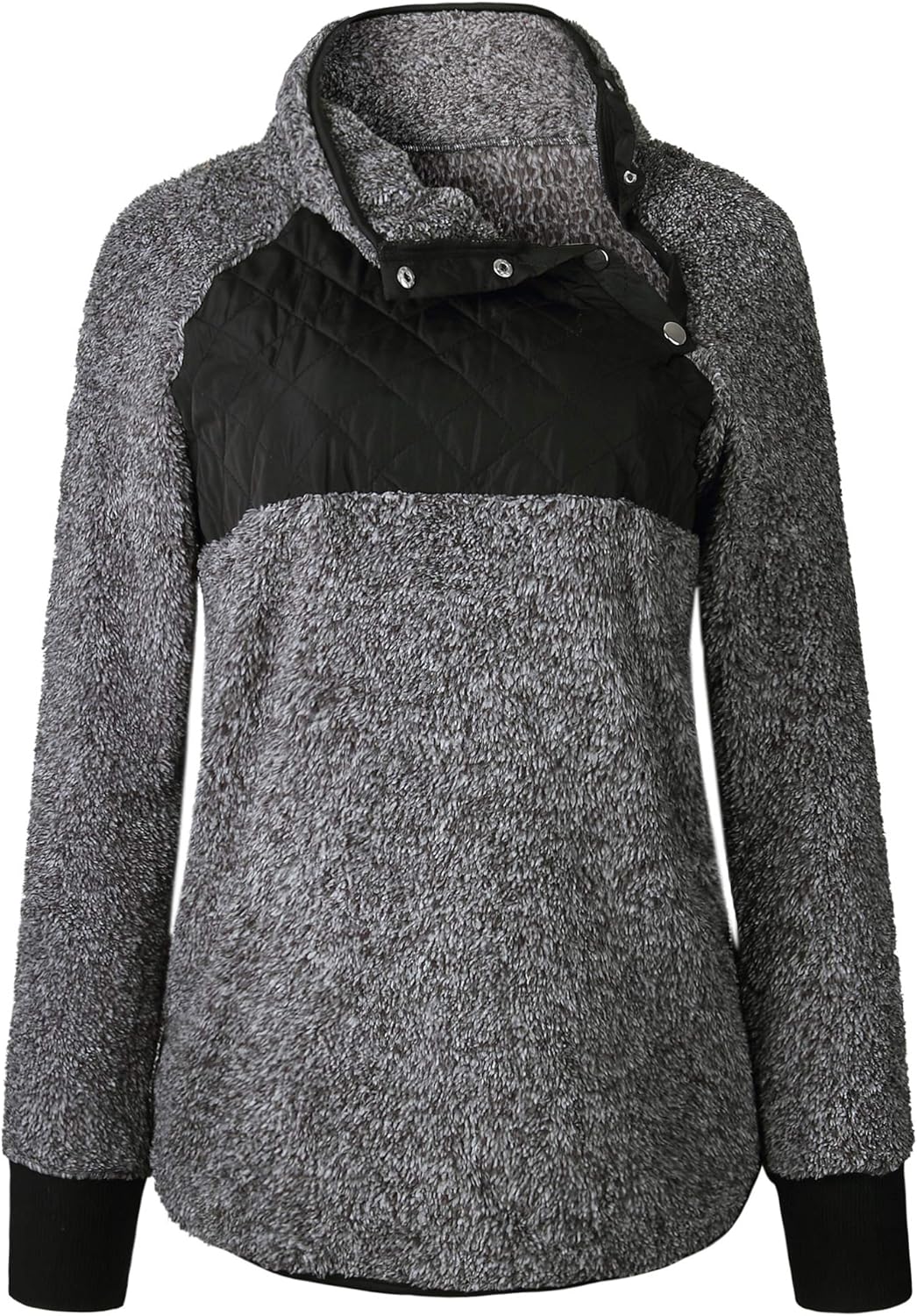 Romanstii Women Fleece Pullover Sweatshirt Oblique Button Neck Long Sleeve Warm Casual Coat Outwear(S-XXL): Clothing