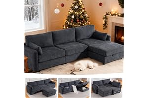 VOGUE FURNITURE DIRECT 109'' Modular Sectional Sofa, L Shaped Couch with Storage Ottoman, Comfy Cloud Sofa with Deep Seat, 4 Seat Convertible Sectional Couches for Living Room (Gray, Low Legs 1.97")