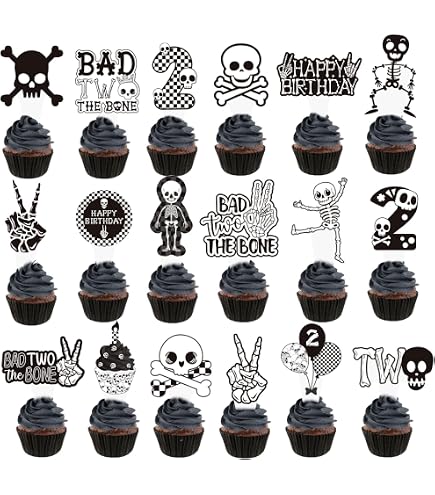Bad 2 The Bone Cake Topper — Edgy Birthday Decor For Rock & Roll, 80s & 90s Theme Parties - View #2
