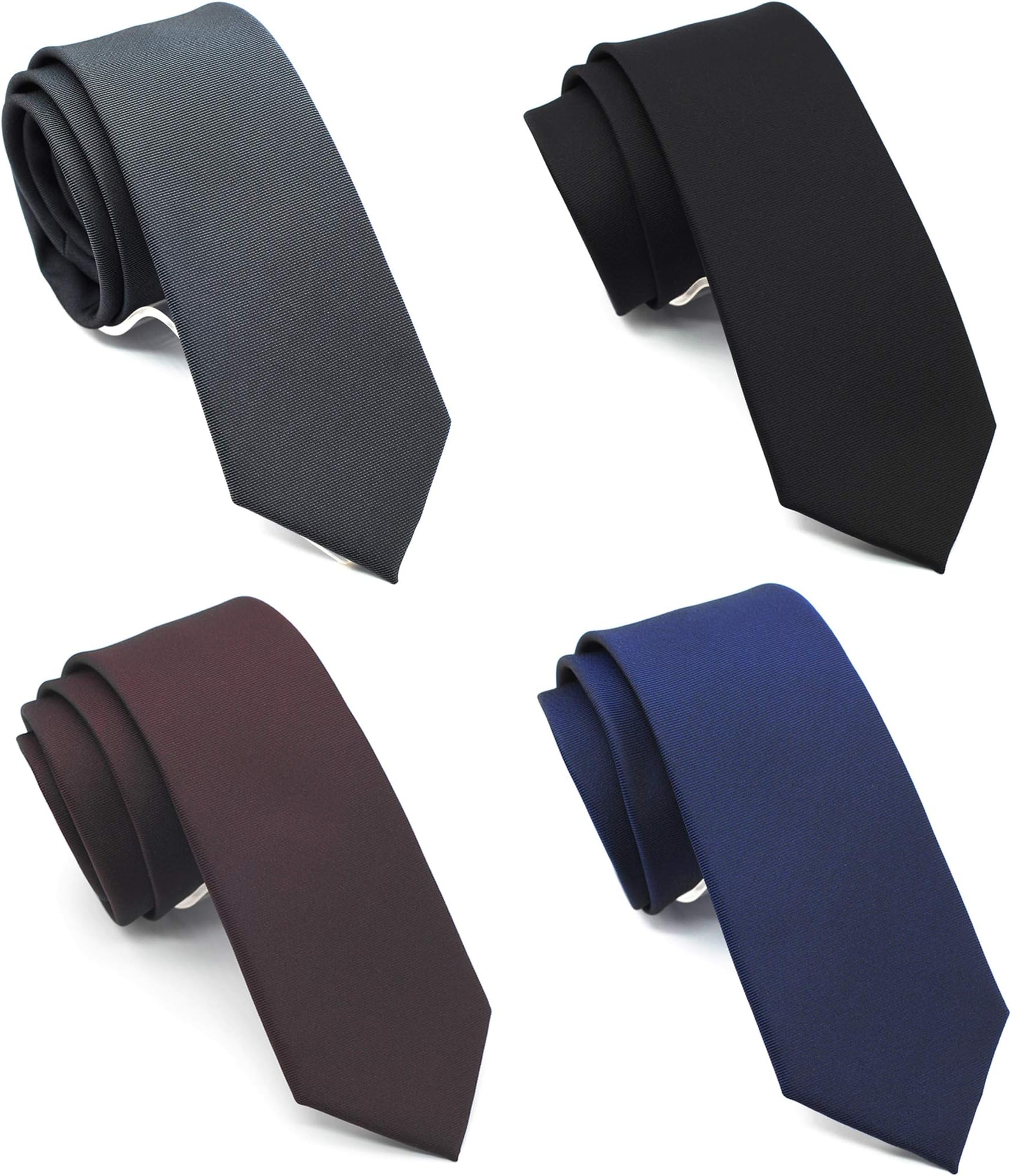 ZENXUS Solid Skinny Ties for Men, Classic Color 4-Pak Combo,2½" Slim Neckties for Wedding|Party|Office|Gift