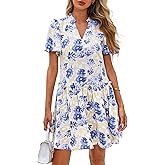 BTFBM Women Summer Dresses 2025 Short Sleeve V Neck Tiered Ruffle Boho Swing Dress A-Line Floral Mini Dresses