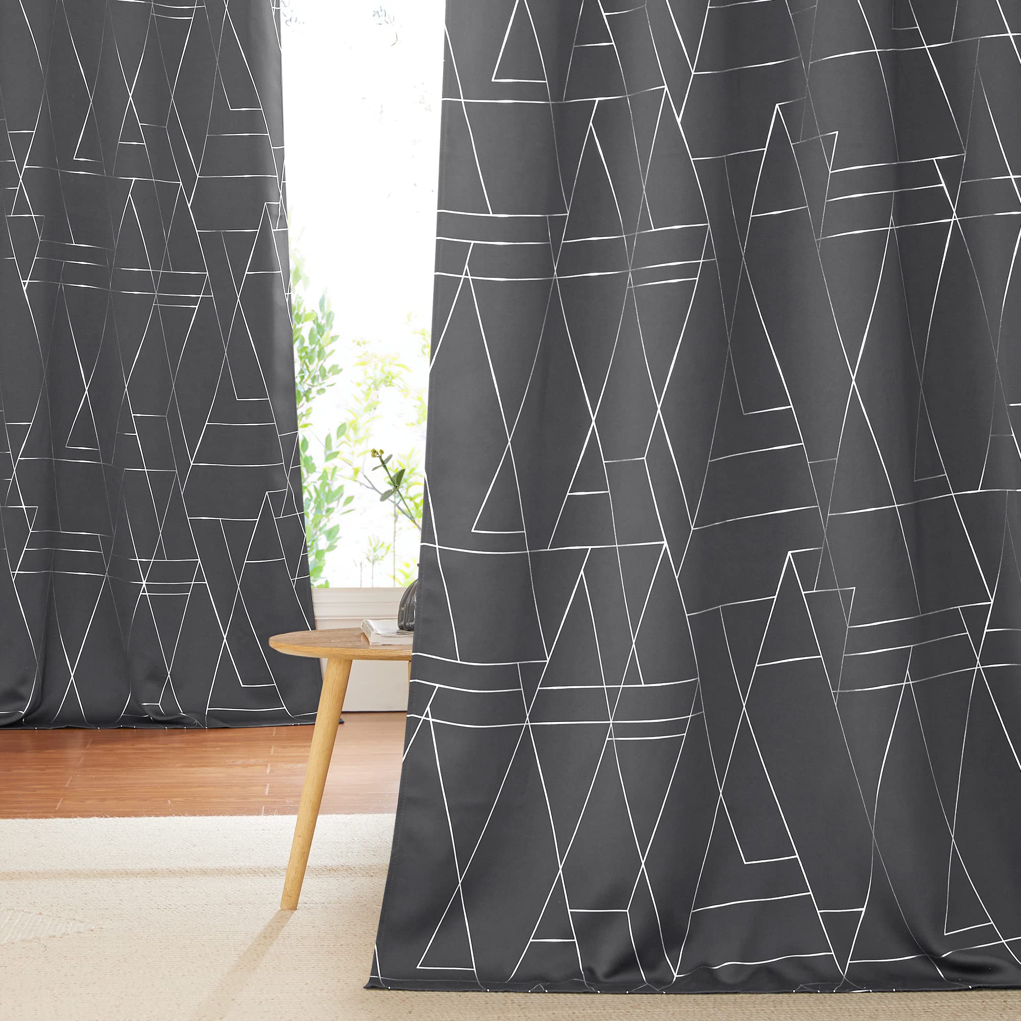 NICETOWN Blackout Curtains for Living Room - Foil Printed Shiny Stripes Pattern Thermal Insulated Blackout Drapes for Bedroom Kitchen Loft Cafe Window (2 Panels, 52" Wide by 63" Long) Image