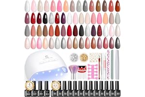 PEACECOLOR 39pc Gel Nail Polish Kit with U V Light, Pink Brown Nude Dark Red 22 Colors Pastel Gel Polish Kit with Base Top Coat Matte Glossy French Nail Art for Beginners Manicure DIY