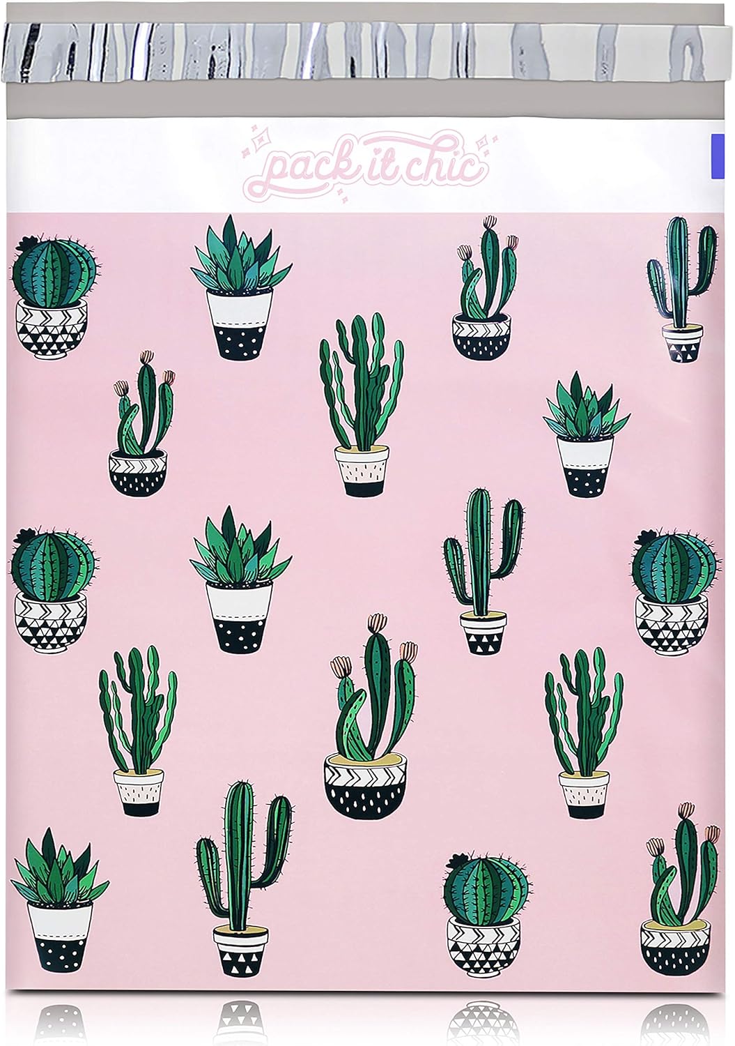 Pack It Chic - 10X13 (100 Pack) Cactus & Succulents Poly Mailer Envelope Plastic Custom Mailing & Shipping Bags - Self Seal (More Designs Available) : Office Products