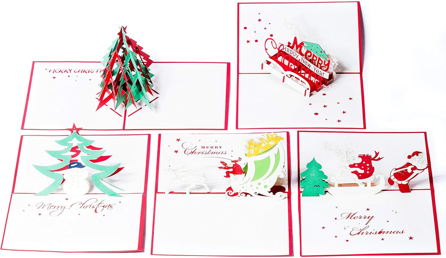 Christmas Pop Up Cards. This Set of 3D Greeting Cards are a Perfect Way to Say Thank You (5 Pack Christmas- Assorted)