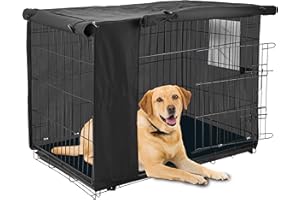 Luxns Dog Crate Cover for 24 30 36 42 48 inches Wire Dog Cage - Durable 600D Polyester and PVC Coating with Mesh Window/Black 30”l X 19”w X 21”h