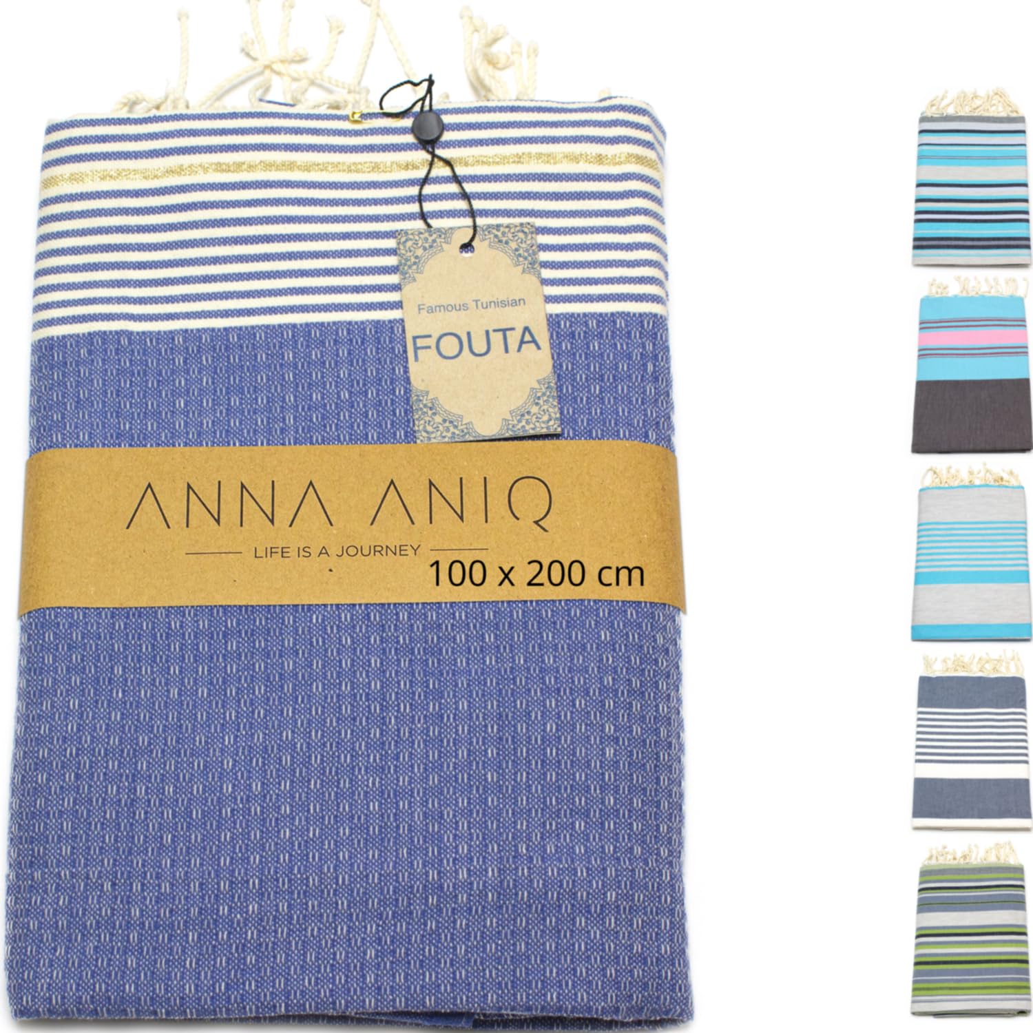 ANNA ANIQ Sauna Towel XXL Extra Large 197 x 100 cm 100% Cotton Fouta Hammam Towel Picnic Yoga Shawl Oriental from Tunisia as a Beach Towel Bath Towel, Pestemal, Beach Towel blue