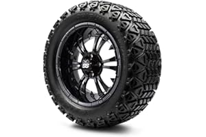 GOLF CART KING MODZ® Vampire Glossy Black 14" Golf Cart Wheels and Arisun X-Trail (23x10-14) DOT All-Terrain Golf Cart Tires Combo - Set of 4