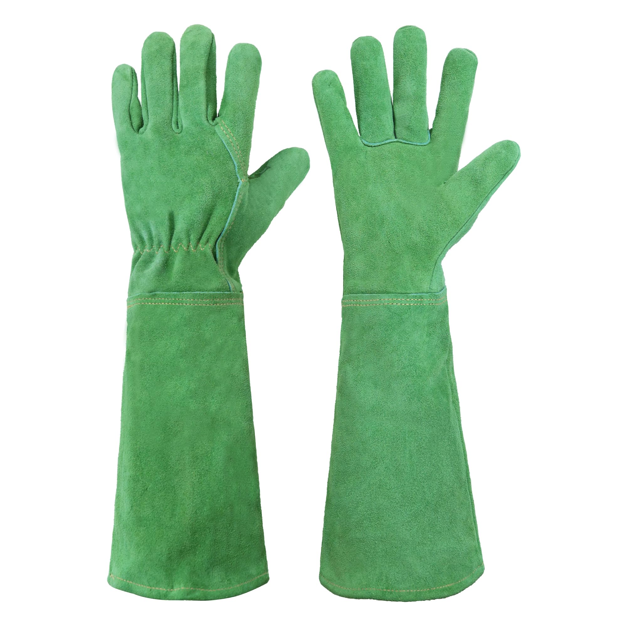 Photo 1 of HANDLANDY Leather Gardening Gloves, Thorn Proof Long Gauntlet Heavy Duty Garden Gloves, Elbow Length Rose Pruning Weeding Yard Glove (Large, Green)