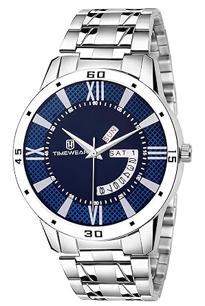 Timewear Analogue Blue Round Dial Day And Date Watch For Men_186Bdtgch