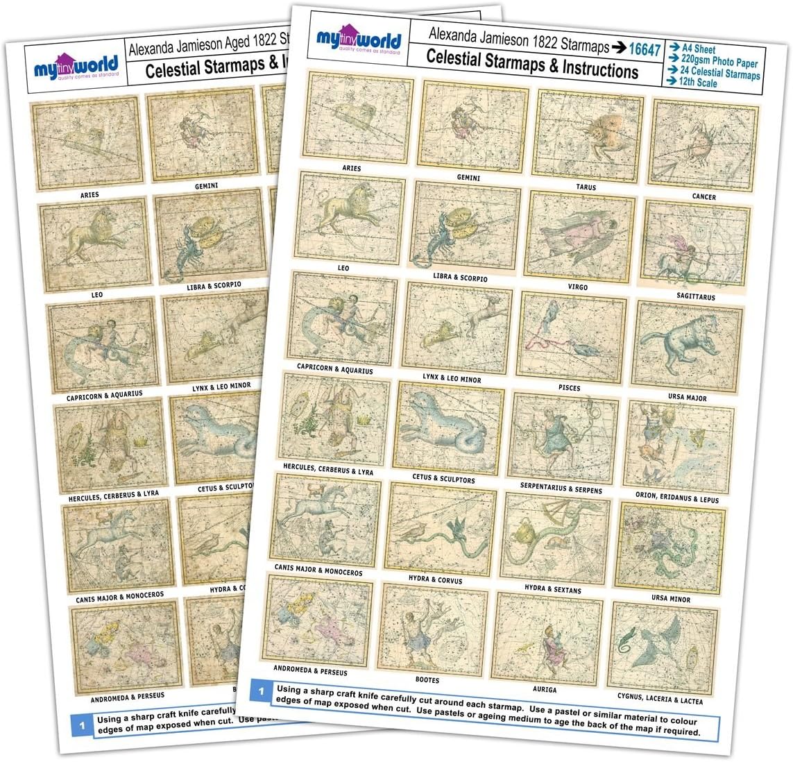 MyTinyWorld Dolls House Complete Set Star Maps 1800s A4 Value Sheet - Image 5