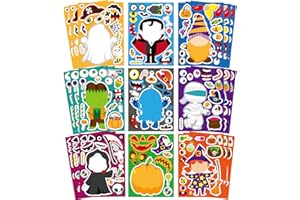 OTAITY 27 PCS Halloween Stickers Make a Face Sticker for Kids Make Your Own Stickers for Kids DIY Halloween Characters Vampire, Witch, Mummies, Ghost for Party Supplies Party Favors Trick or Treat Gifts