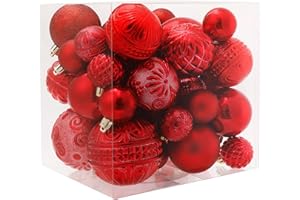 LUCKYCHRIS Red Christmas Ball Ornaments Christmas Tree Decorations 36pcs Shatterproof Christmas Ornaments Set with 6 Styles in 3 Sizes(Small Medium Large)