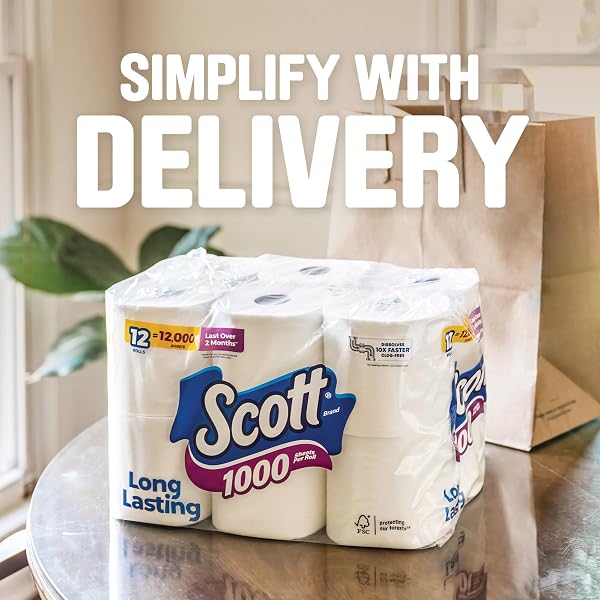 SCOTT 1000 SHEETS PER ROLL, 12 TOILET PAPER ROLLS, BATH TISSUE