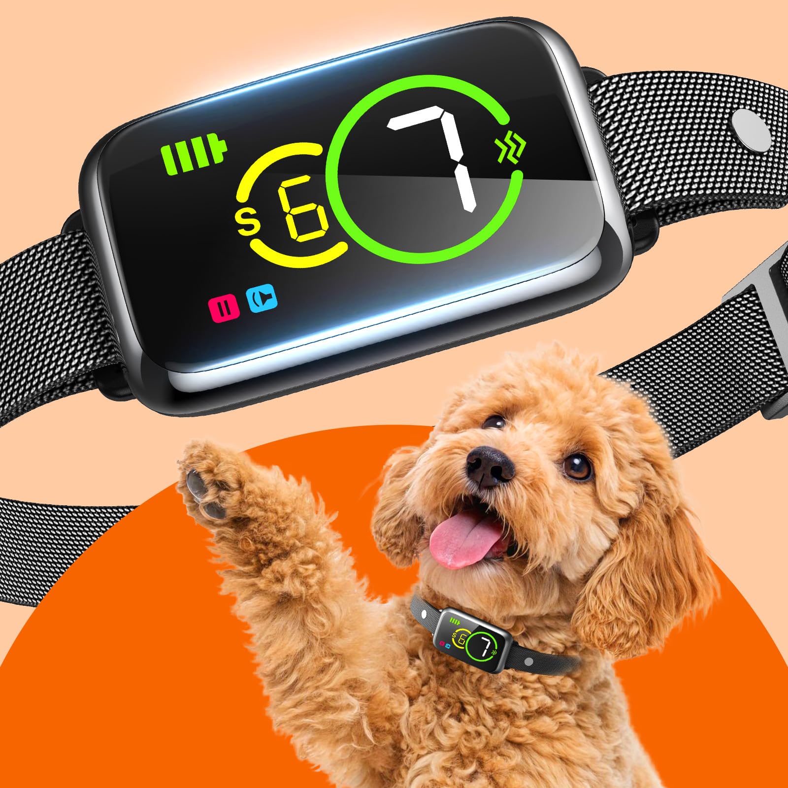 1S Stop Barking Smart Dog Bark Collar, Humane Anti Barking Device with Beep & Vibration, 7 Adjustable Sensitivity, Ultra-Light Bark Collar for Small Medium Large Dogs IP67 Waterproof Indoor Outdoor Image