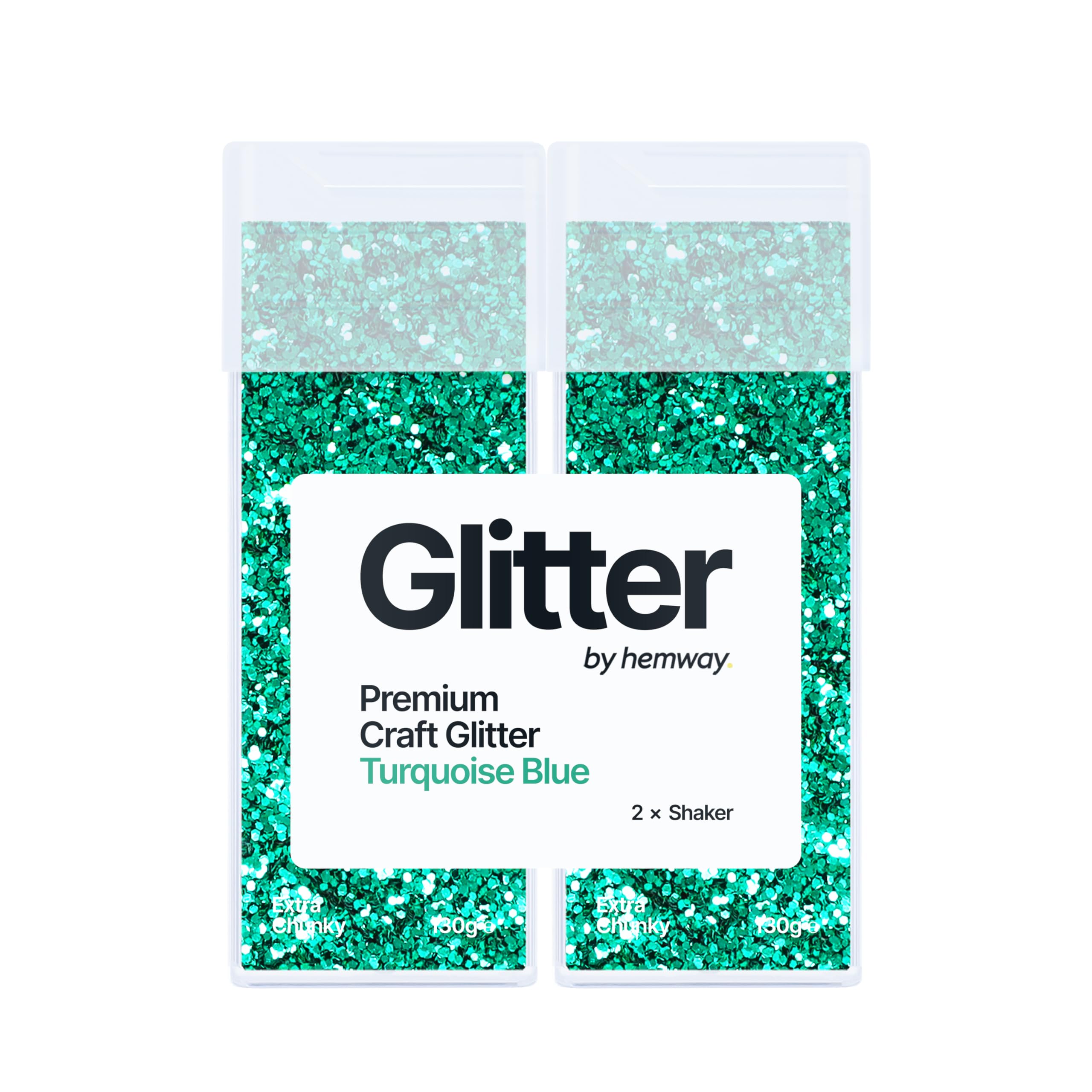 Hemway Glitter Shaker Turquoise Blue 130g x2 Pack Extra Chunky, Craft Glitter Shakers for Resin & Epoxy Crafts, Christmas Art Supplies, Nail, Body, Face, Eye, Festival, Crafting, Slime, Sparkle