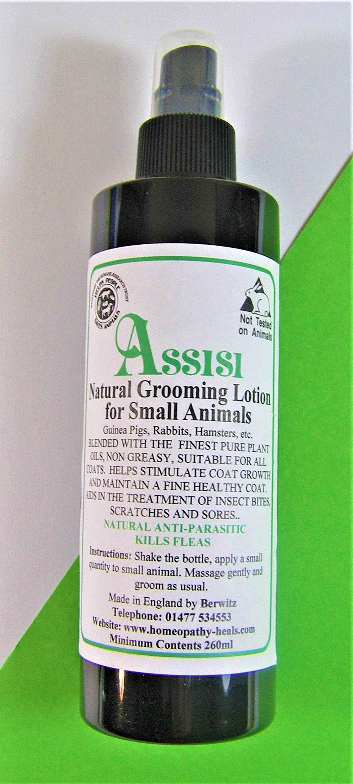 ASSISI VETERINARY Natural Grooming Lotion Small Animals Safe non-toxic with finger nozzle spray 260ml bottle