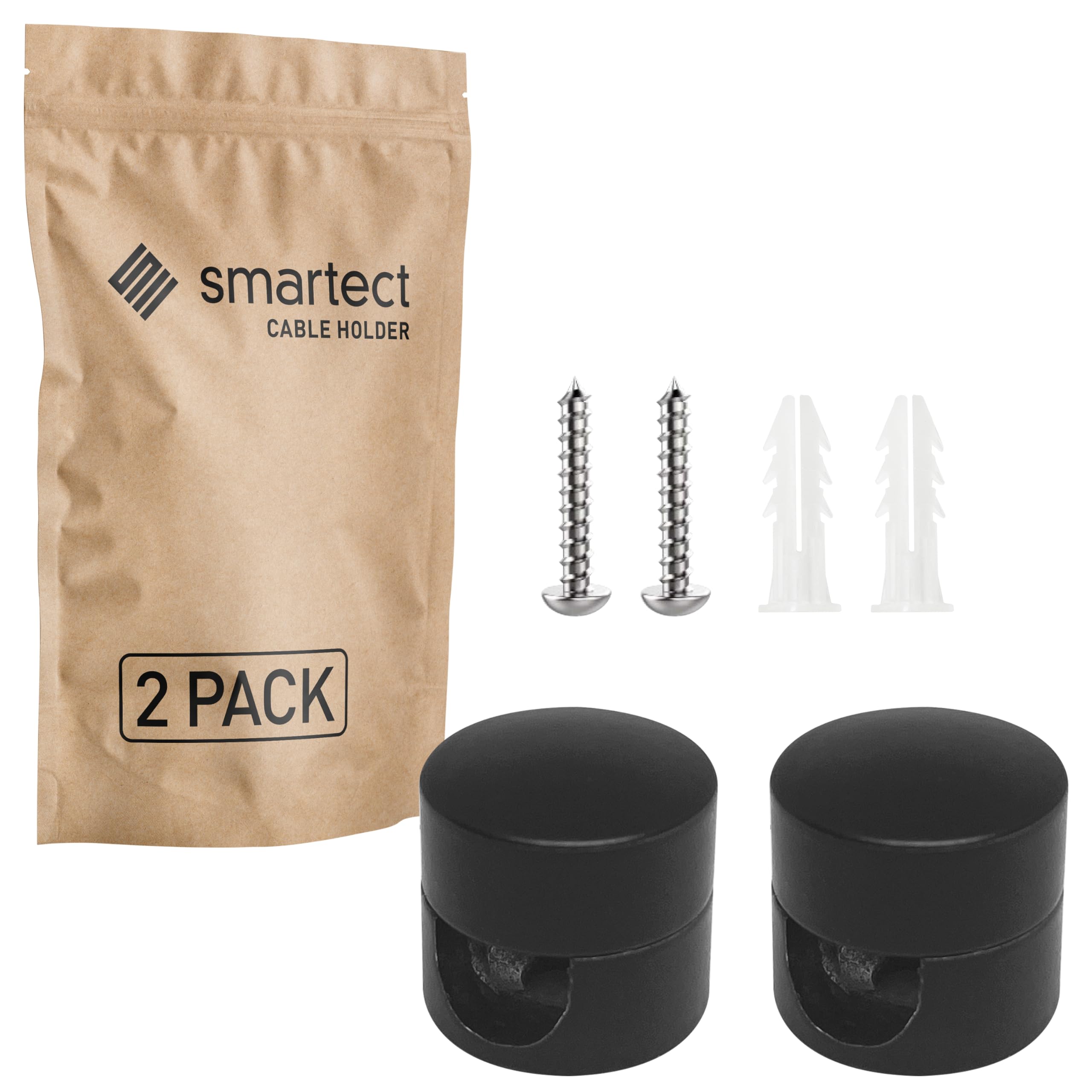 smartect Aluminium Wall and Ceiling Pins [2 Pieces, Black] Cable Decentralizer with wall Plugs and Screws Included, Ceiling Light Hook for Your DIY Project
