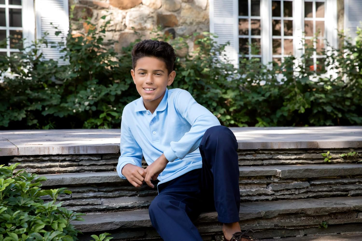 French Toast Boys' Flat Front Double Knee Pant: Clothing