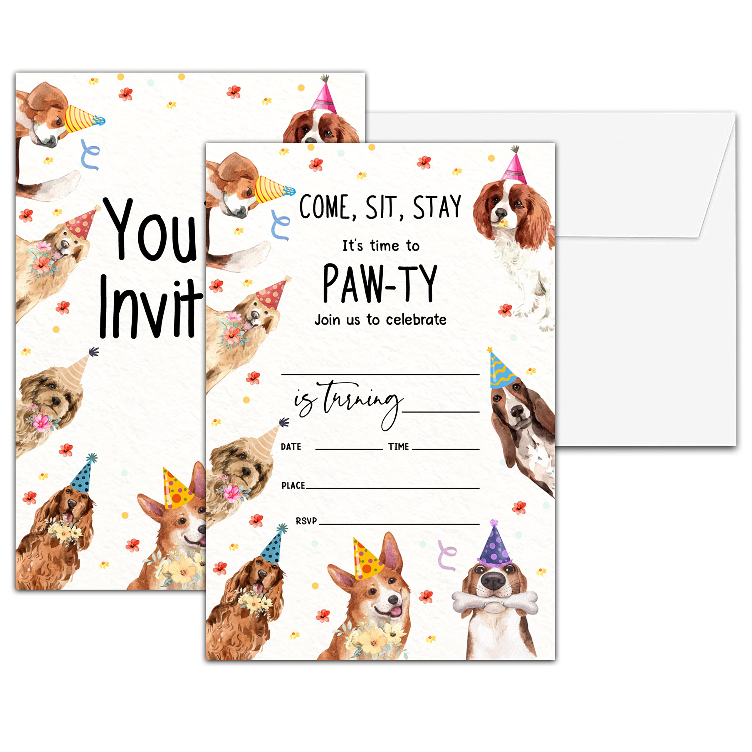 Photo 1 of Chuxvon Puppy Dog Birthday Party Invitations, Puppy Paw-ty Birthday Invitation, Double-Sided Fill In Invites, Cute Pet Birthday Party Decorations, 20 Cards With 20 Envelopes(D02)