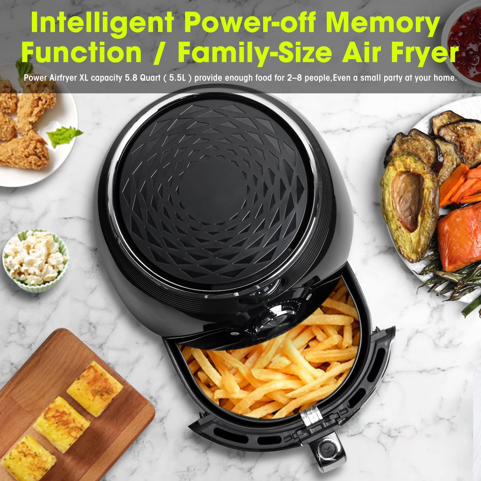 Freidora de aire 5.8QT/5.5L, Uten 1700W AirFryer Control de temperatura caliente eléctrica de alta potencia y perilla del temporizador, cesta para freír antiadherente, apta para lavavajillas, aplicar a fiestas, té de la tarde, negro