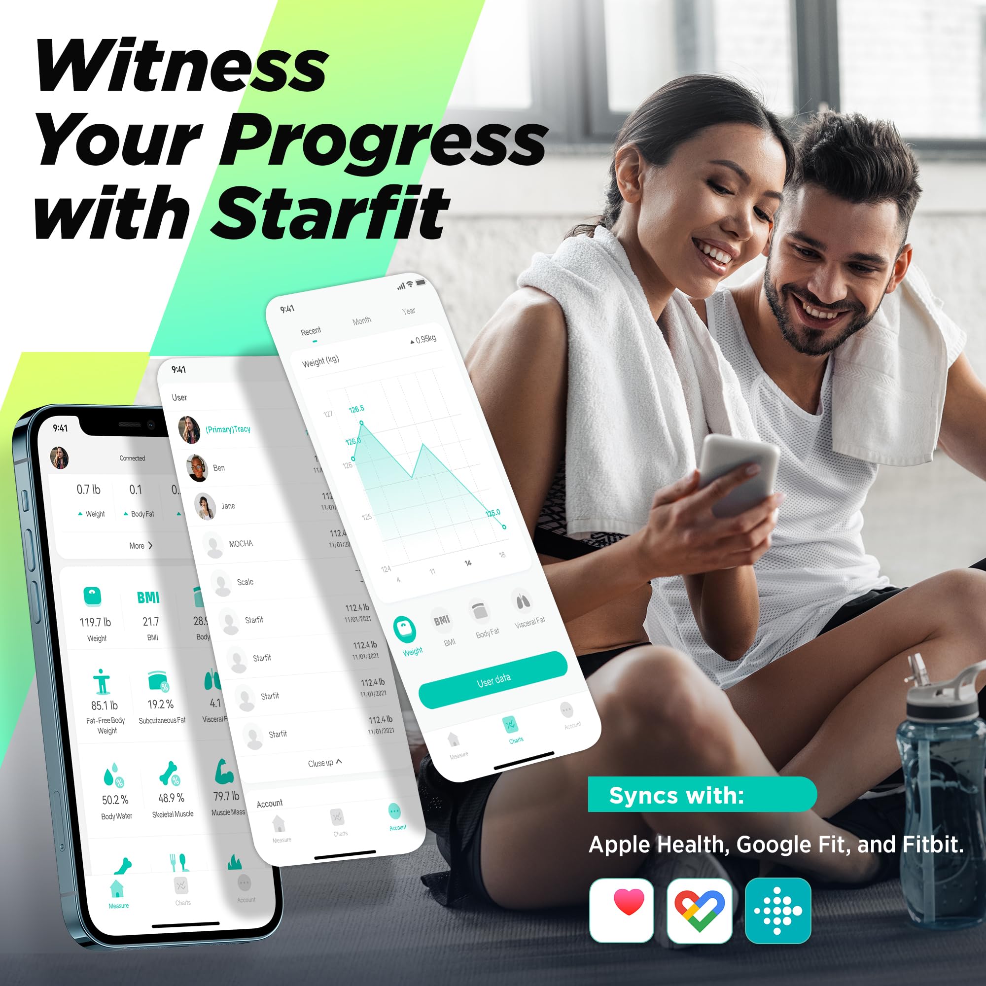 RunSTAR Körperfettwaage mit hohe Genauigkeit, Personenwaage digital mit großem Display, Waage Personen für 15 Körperzusammensetzungsmetriken, mit App-Synchronisierung, 180 kg/400 lb, Schwarz 5