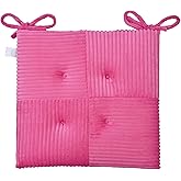 Zalvox Office Stacking Chair Cushion with Ties, Corduroy High Density Foam Non-Slip Kitchen Seat Cushion, Square 17" x 17" Indoor Dining Chair Pads, Pink, 1 PCS