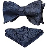 HISDERN Men's Bow Ties Self Tie Woven Satin Pocket Squares Set Formal Tuxedo Floral Paisley Bowties for Wedding Party Prom