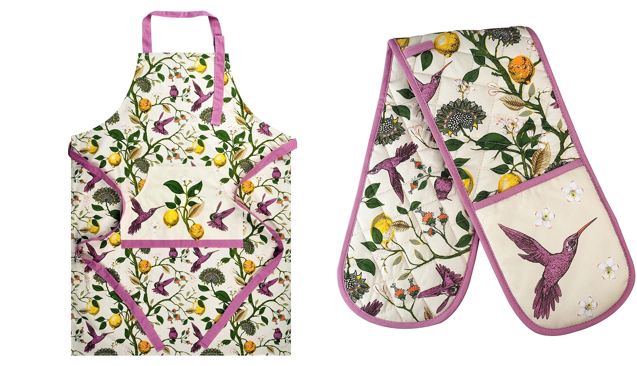 SiXsigma Sports Cooking Chefs Apron With Double Oven Gloves - Quick Dry Kitchen Cotton Aprons For Cooking, Baking & BBQ Grill - Perfect Mothers Day Gifts For Baking Lovers (Hummingbirds)