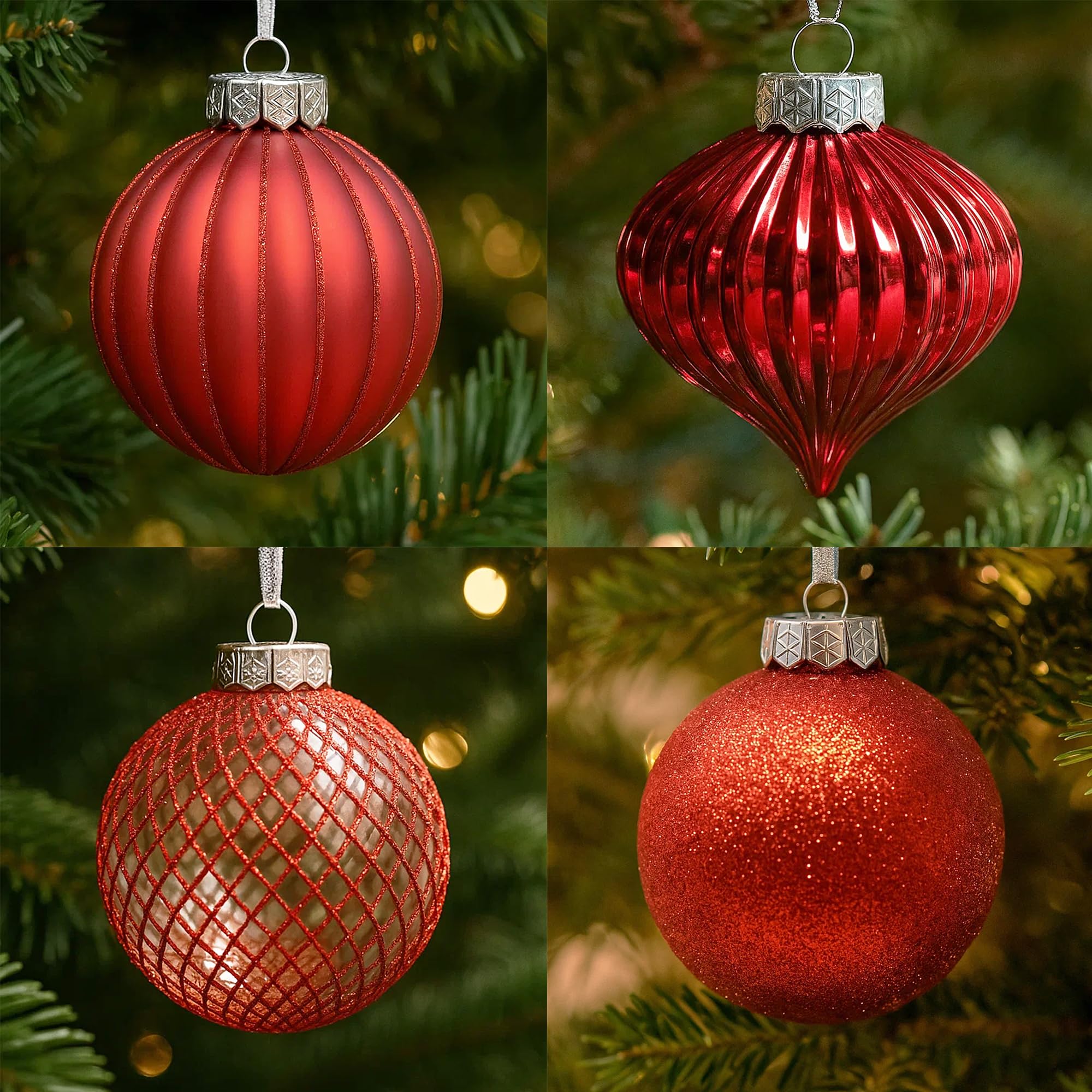 SLEETLY 28pk Bauble Red Ornaments for Christmas Tree Holiday Xmas Decorations, Shatterproof Plastic 3.15 Baubles, Icicles and Snowflakes