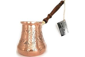 The Silk Road Trade - PC Series (XXLarge) - Thickest Solid Copper Engraved and Hammered Turkish Greek Arabic Coffee Pot Woode
