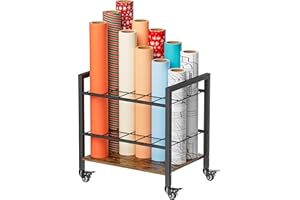 Tigerden Blueprint Storage Rack Cart, 15 Slots Metal Blueprint Holder wirh Wheels & Adjustable Pads, Vertical Gift Wrapping P