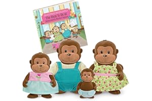 Li'l Woodzeez – The O'Funnigan Monkey Family – Set of 4 Collectible Posable Monkey Figures with Storybook – Pretend Play Doll Figures – Gift Toy for Kids Age 3+