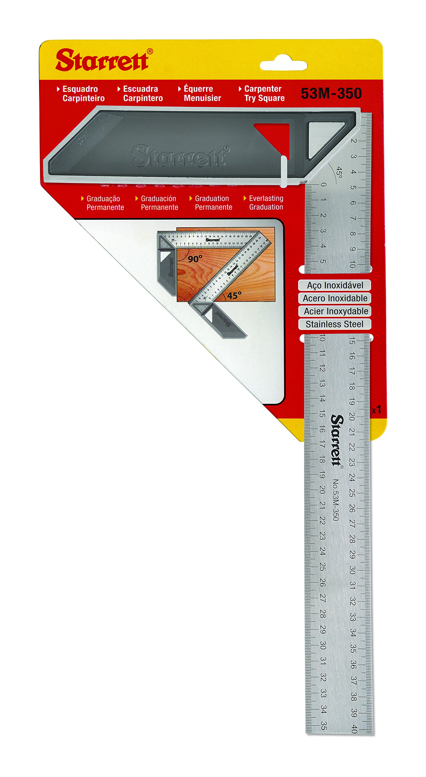 Starrett K53M-350-S Carpenters Try Square for Woodworking – 350mm Metric Set Square