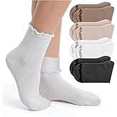 InnoHHustle 4 Pairs Womens Ruffle Socks, Cute Ruffle Frilly Turn Cuff Ankle Socks Breathable Knit Crew Sock Casual Solid Cotton Warm Sock for Women Girls