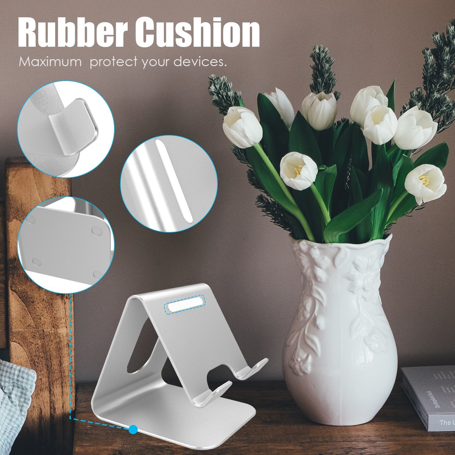 Cell Phone Stand, Barsone Aluminium Phone Holder Mount Stand for Phones and Tablets (Updated Silver)