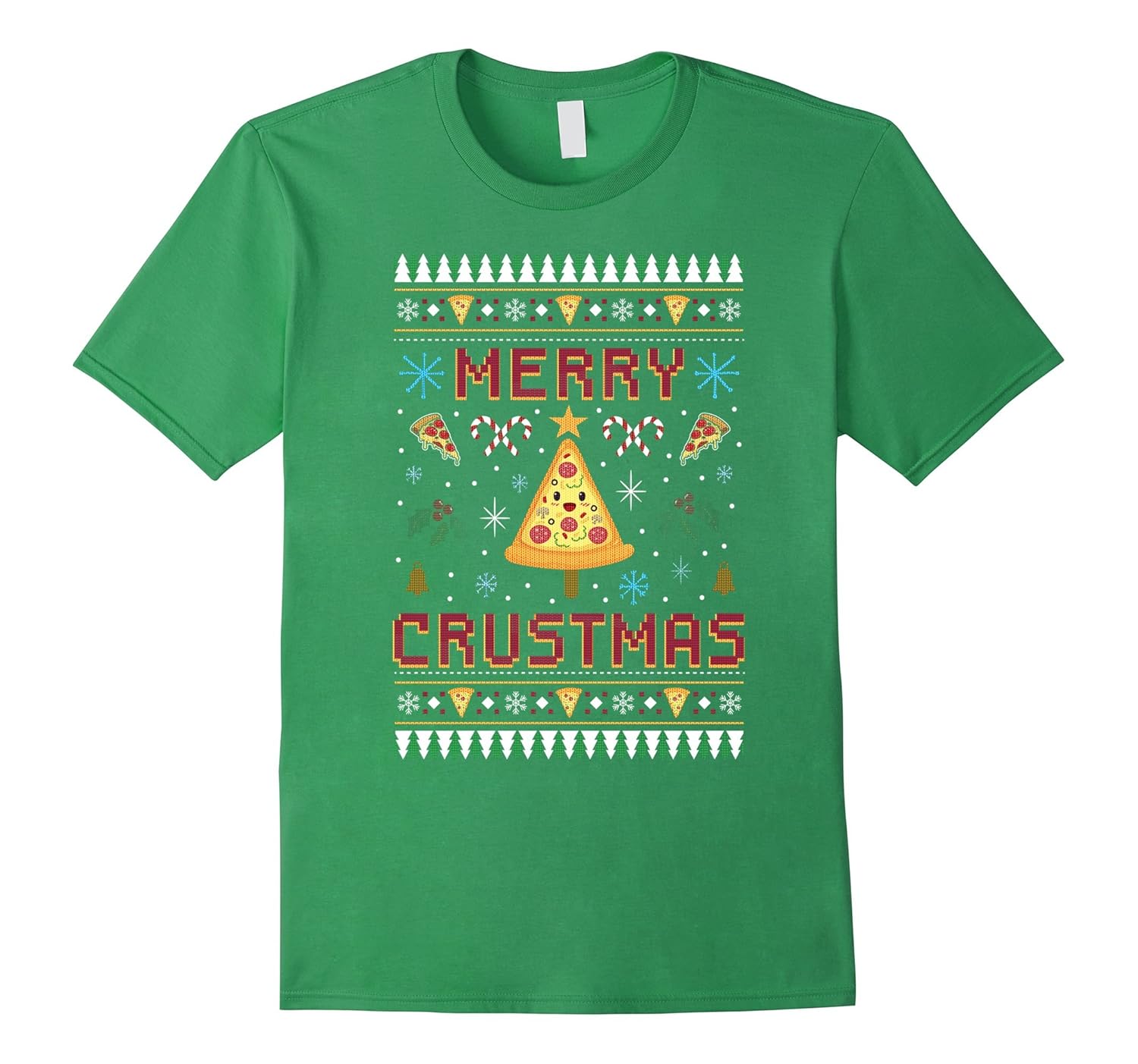 Merry Crustmas Ugly Christmas Sweater Tee Funny Pizza Lover