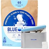 BLUELAND 100% Plastic-Free Dishwasher Detergent Tablets Set, Free &amp; Clear | Eco-Friendly Dishwashing Pods, Cuts Grease &amp; Stuck on Food, Rinses Clean for Streak-Free Shine, Fully Dissolves, Septic Safe