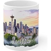 No Thorns Media Seattle Skyline Washington Ceramic Coffee Mug 11 oz White | Tea, Latte &amp; Hot Cocoa Cup For The Home Or Office &ndash; Travel Souvenir Gift For Men, Women &amp; Coworkers