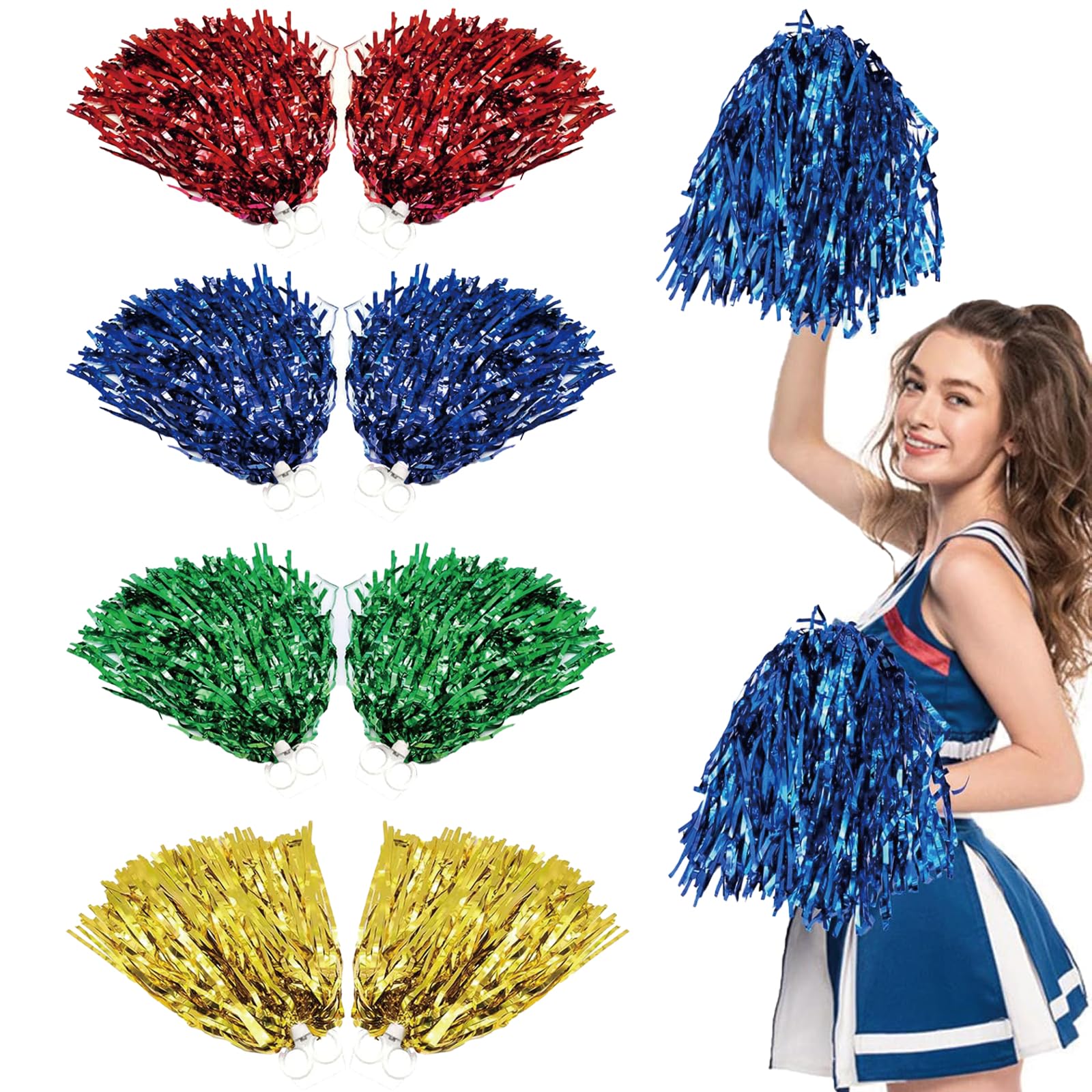8 Pack Cheerleader Pom Poms, Pom Poms Cheerleading, Cheering Squad Hand Flower, Hand Flowers Cheerleader Pompoms with Plastic Handle for Adults Team Spirit Sports Game Dancing Party