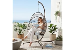 Bulexyard Swing Egg Chair with Stand Indoor Outdoor Wicker Rattan Patio Basket Hanging Chair with UV Resistant Cushions Alumi